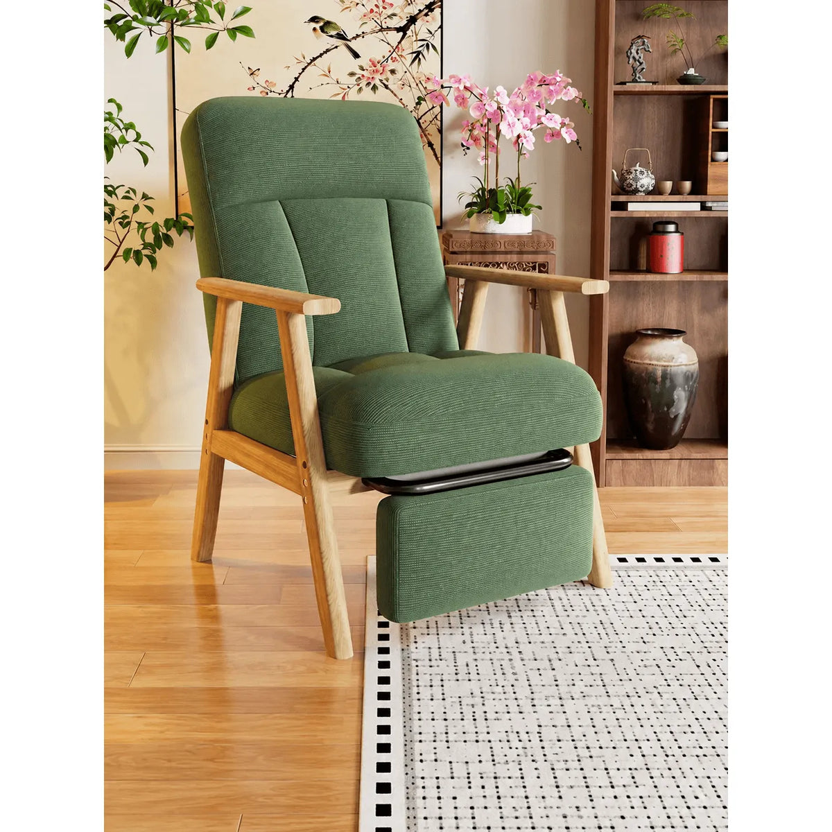 Cream Chenille Pregnancy Office Chair With Adjustable Recline and Ottoman