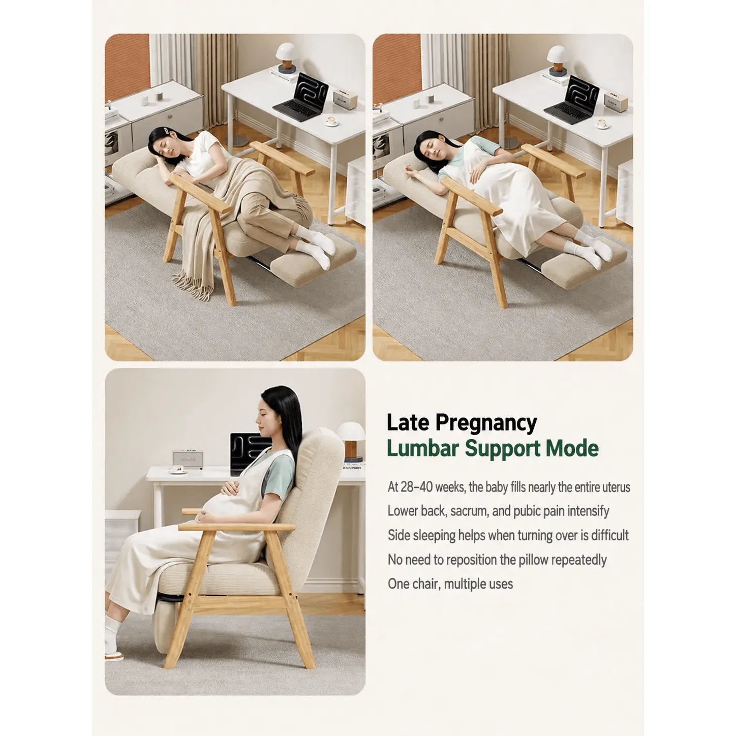 Cream Chenille Pregnancy Office Chair With Adjustable Recline and Ottoman Secondary image