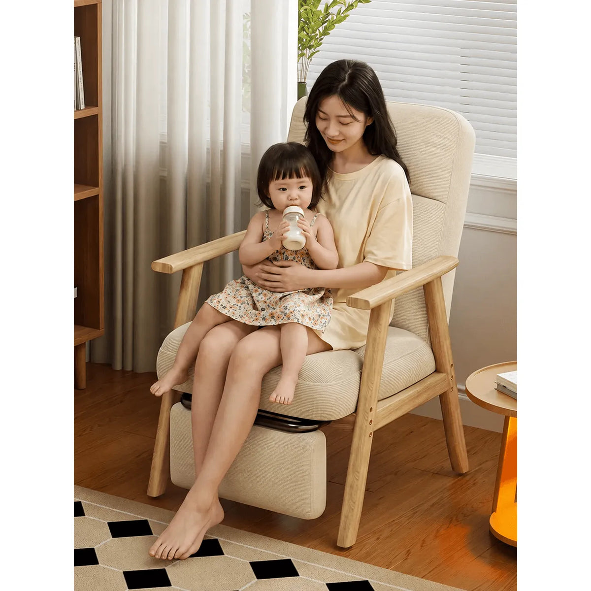 Cream Chenille Pregnancy Office Chair With Adjustable Recline and Ottoman Main Product Image Main image