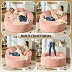 Cream Corduroy Round Sofa with Enveloping Curves for Cozy Lounging