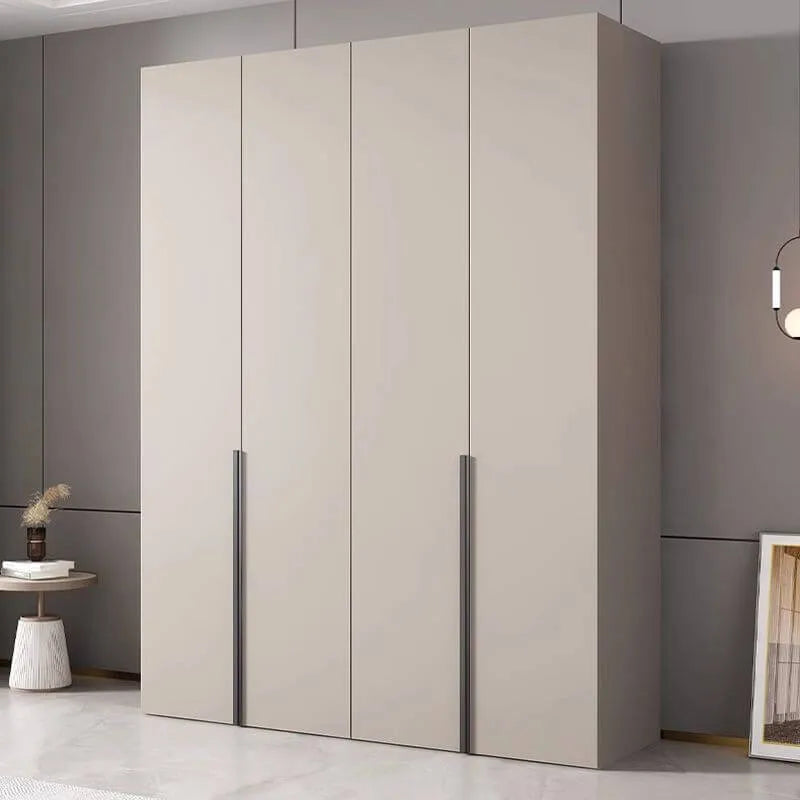 Cream Minimalist Wood Wardrobe Armoire With Soft-Close Storage