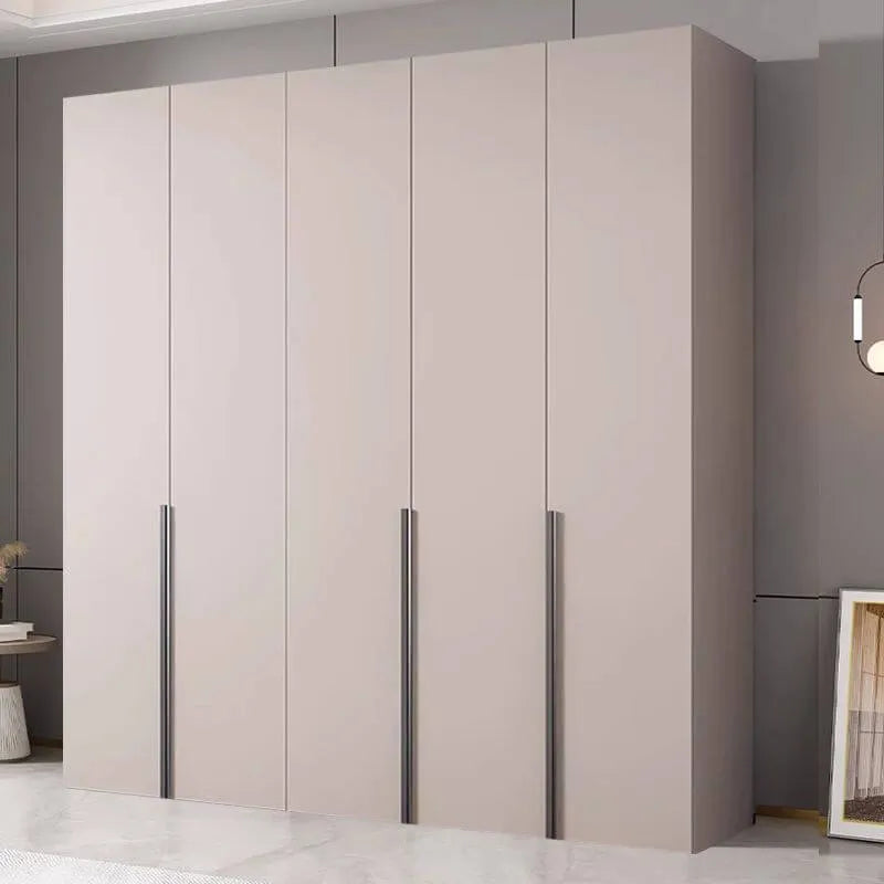 Cream Minimalist Wood Wardrobe Armoire With Soft-Close Storage