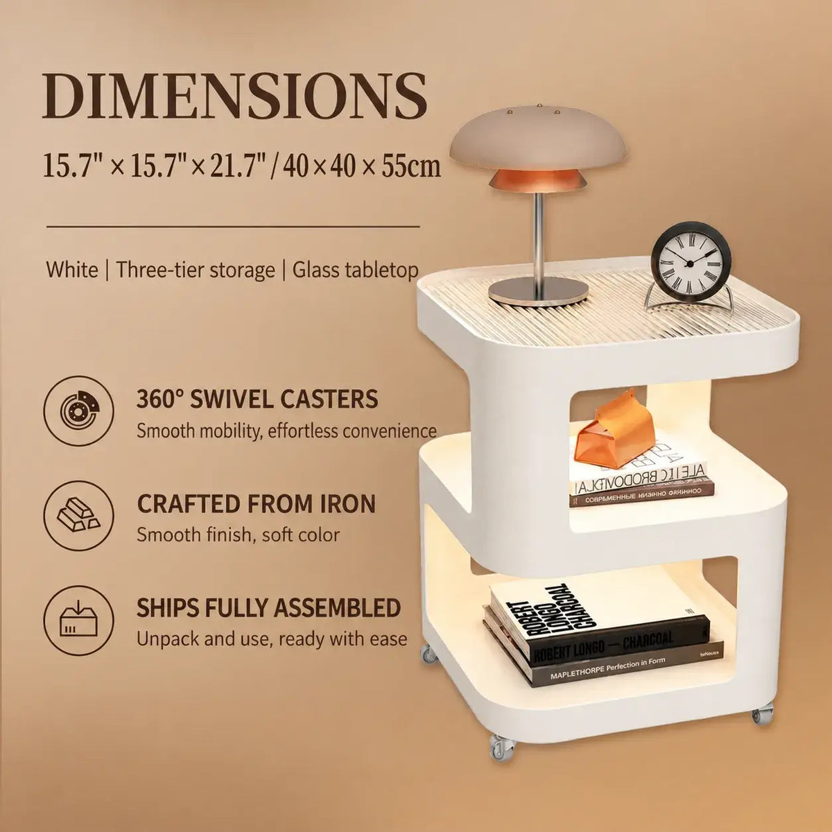 Cream S-Shaped Multifunctional Pet-Friendly Nightstand Side Table