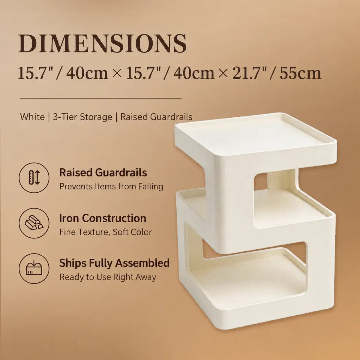 Cream S-Shaped Multifunctional Pet-Friendly Nightstand Side Table