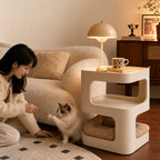 Cream S-Shaped Multifunctional Pet-Friendly Nightstand Side Table