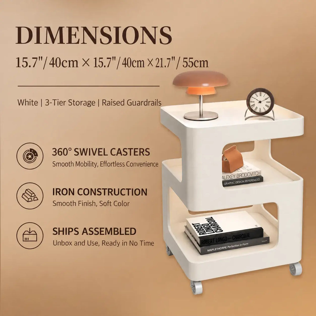 Cream S-Shaped Multifunctional Pet-Friendly Nightstand Side Table