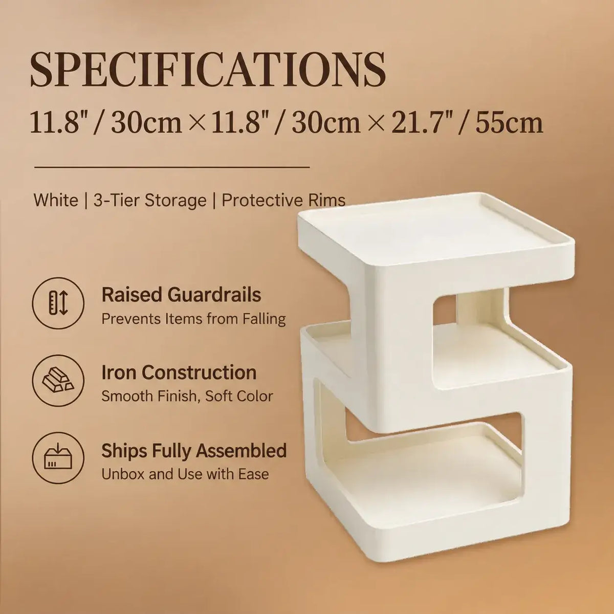 Cream S-Shaped Multifunctional Pet-Friendly Nightstand Side Table