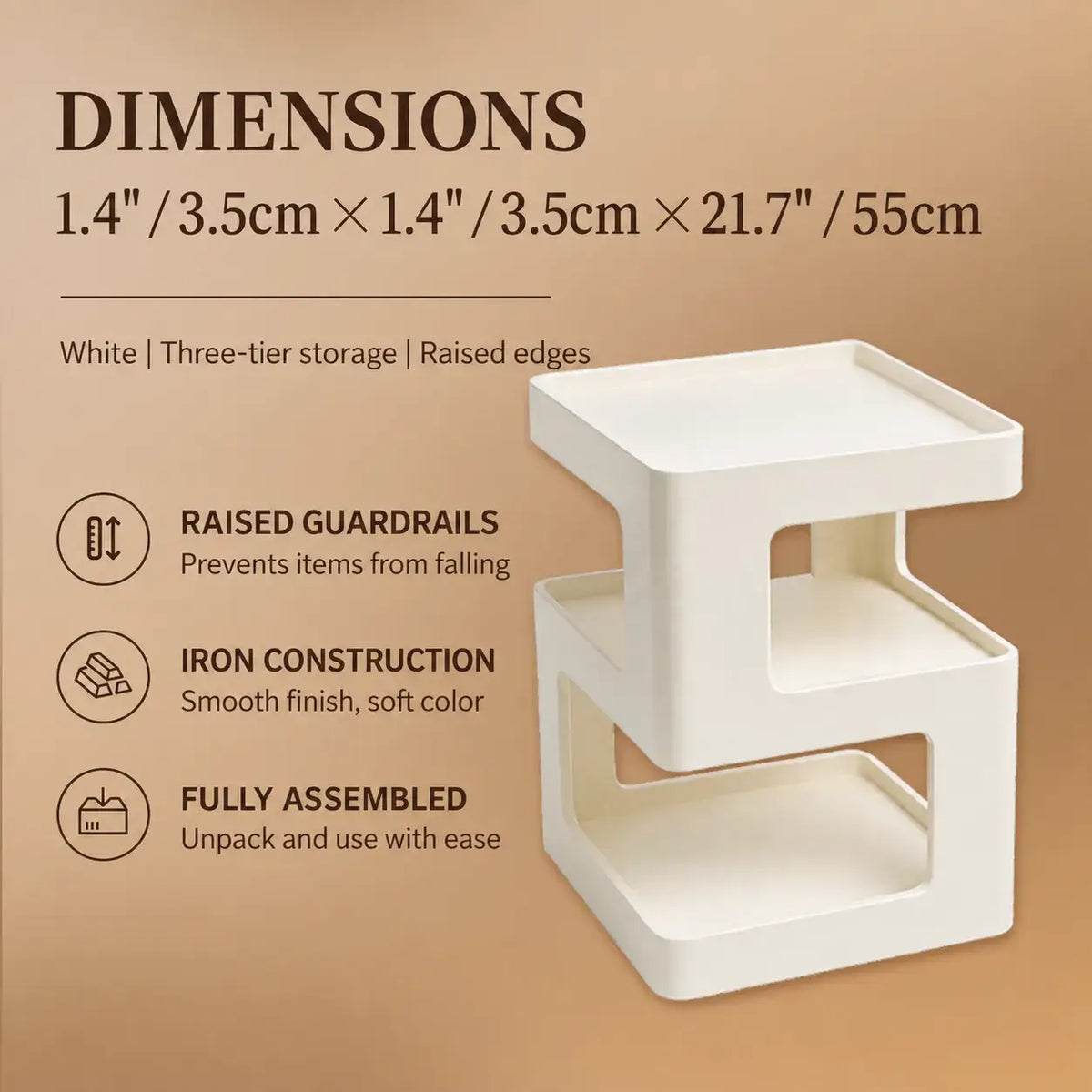 Cream S-Shaped Multifunctional Pet-Friendly Nightstand Side Table