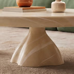 Cream Stone-Look Nested Coffee Table Set With Sculptural Bases