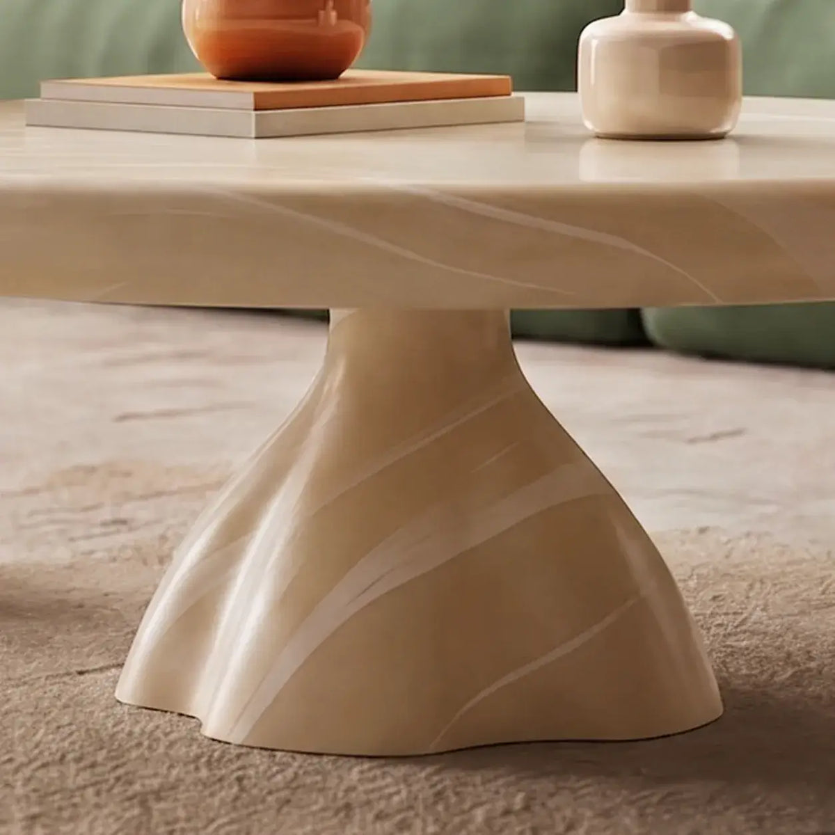Cream Stone-Look Nested Coffee Table Set With Sculptural Bases