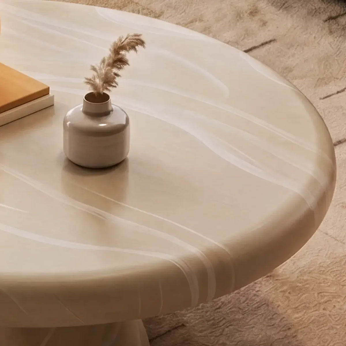 Cream Stone-Look Nested Coffee Table Set With Sculptural Bases