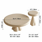 Cream Stone-Look Nested Coffee Table Set With Sculptural Bases