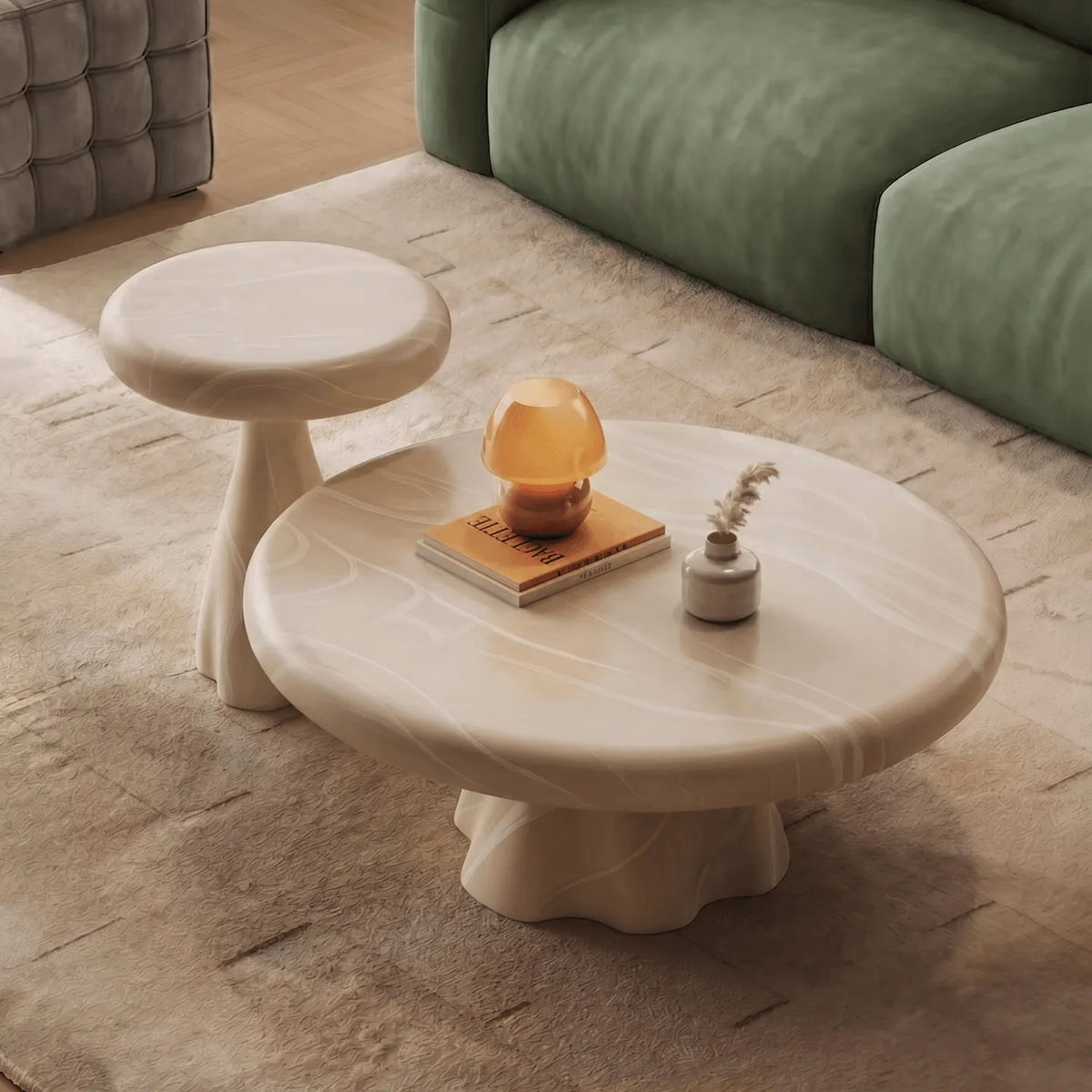Cream Stone-Look Nested Coffee Table Set With Sculptural Bases Main Product Image