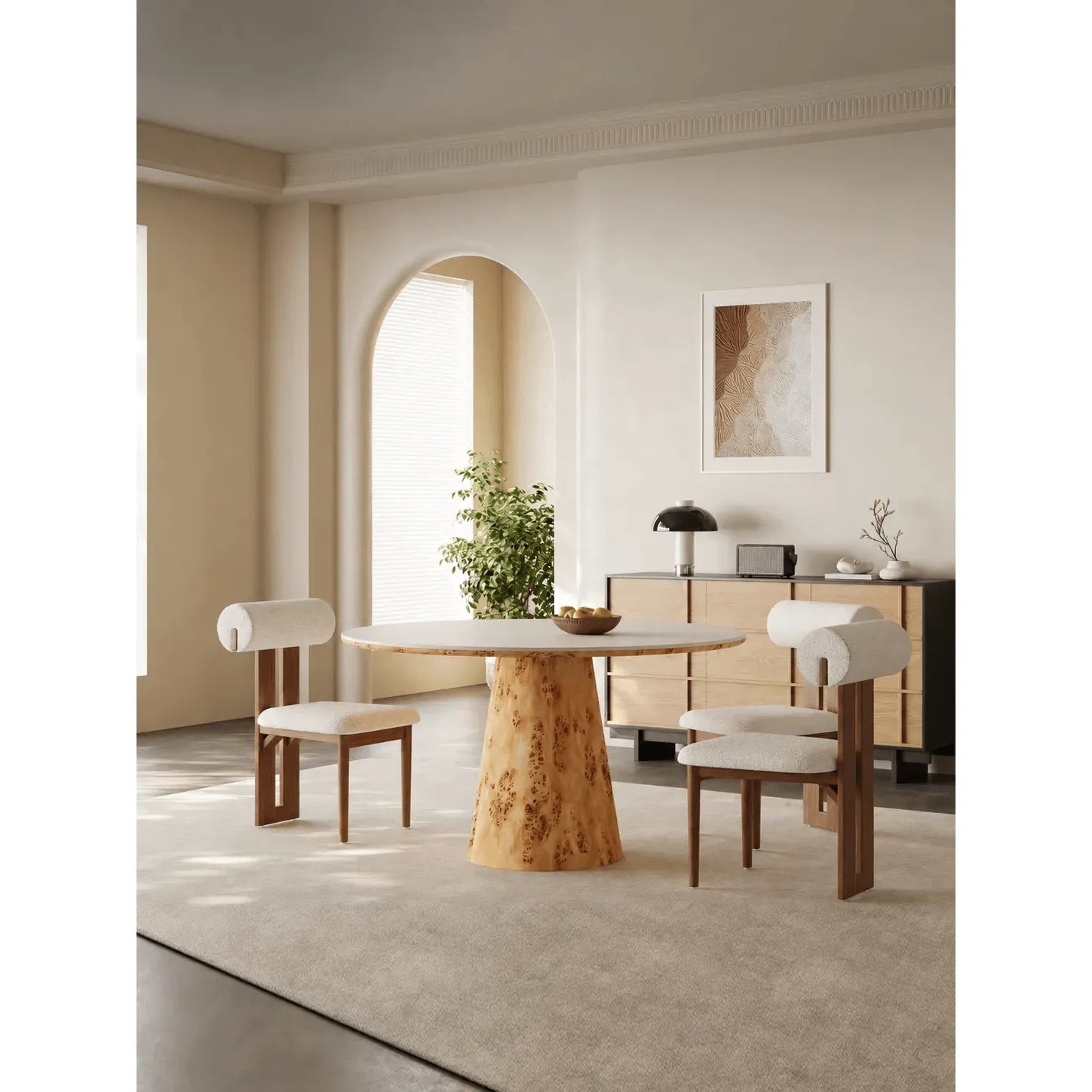 Cream Stone Top Burlwood Dining Table Set for Small Space Dining Secondary image