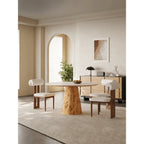 Cream Stone Top Burlwood Dining Table Set for Small Space Dining