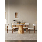 Cream Stone Top Burlwood Dining Table Set for Small Space Dining