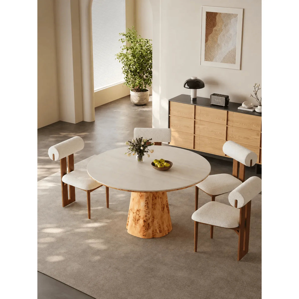 Cream Stone Top Burlwood Dining Table Set for Small Space Dining Main Product Image Main image