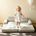 Cream Textured Modular Play Sofa for Kids, Stackable Lounge Series