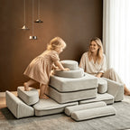 Cream Textured Modular Play Sofa for Kids, Stackable Lounge Series