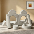 Cream Textured Modular Play Sofa for Kids, Stackable Lounge Series