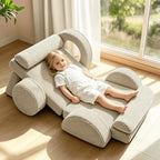 Cream Textured Modular Play Sofa for Kids, Stackable Lounge Series