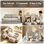 Cream Textured Modular Play Sofa for Kids, Stackable Lounge Series