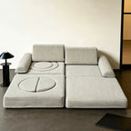 Cream Textured Modular Play Sofa for Kids, Stackable Lounge Series