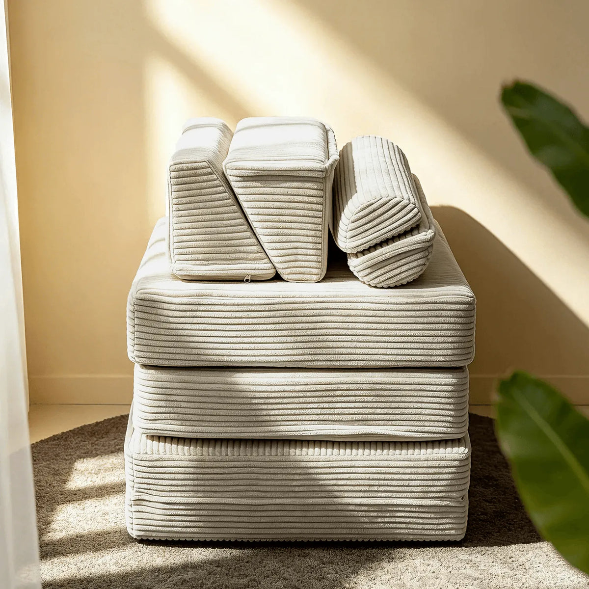 Cream Textured Modular Play Sofa for Kids, Stackable Lounge Series