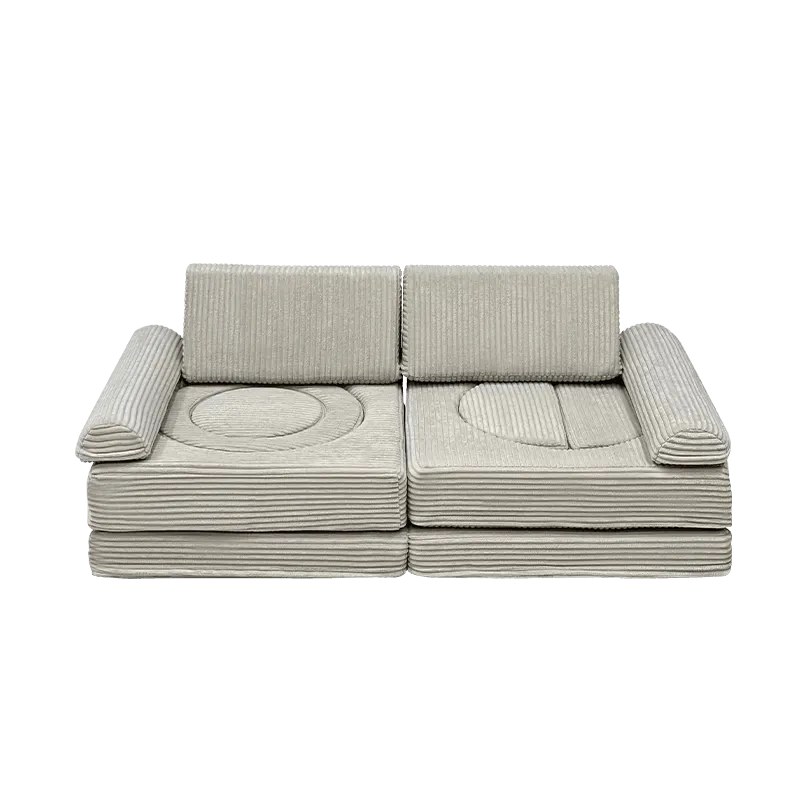 Cream Textured Modular Play Sofa for Kids, Stackable Lounge Series