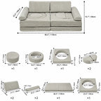 Cream Textured Modular Play Sofa for Kids, Stackable Lounge Series Dimensions