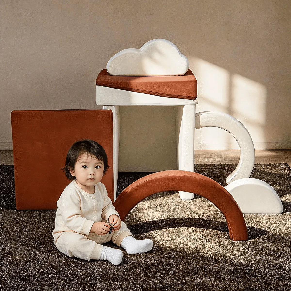 Cream-Tone Modular Play Sofa With Arch Cushions and Buildable Lounge Layouts