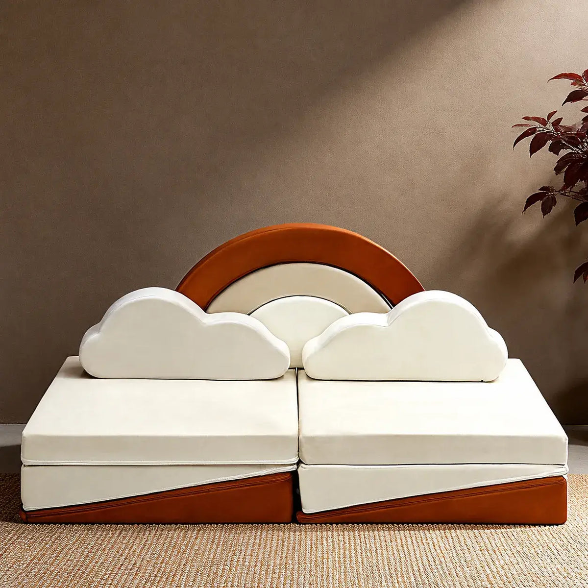 Cream-Tone Modular Play Sofa With Arch Cushions and Buildable Lounge Layouts