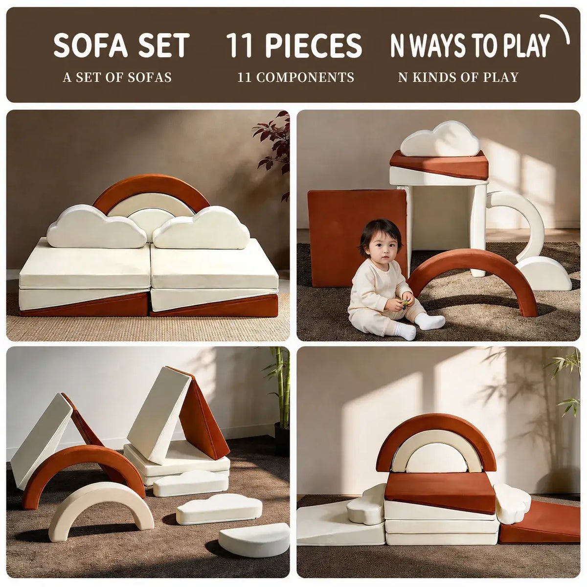 Cream-Tone Modular Play Sofa With Arch Cushions and Buildable Lounge Layouts