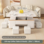 Cream-Toned Lift Top Coffee Table With Foldable Storage and Casters