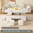 Cream-Toned Lift Top Coffee Table With Foldable Storage and Casters