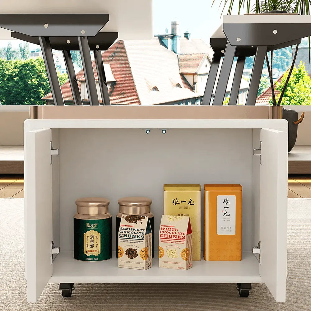 Cream-Toned Lift Top Coffee Table With Foldable Storage and Casters