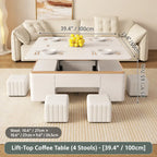 Cream-Toned Lift Top Coffee Table With Foldable Storage and Casters
