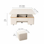 Cream-Toned Lift Top Coffee Table With Foldable Storage and Casters Dimensions