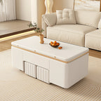 Cream-Toned Lift Top Coffee Table With Foldable Storage and Casters Main Product Image