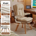Cream Upholstered Pregnancy Office Chair with Layered Cushion and Wood Legs