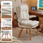 Cream Upholstered Pregnancy Office Chair with Layered Cushion and Wood Legs