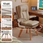 Cream Upholstered Pregnancy Office Chair with Layered Cushion and Wood Legs