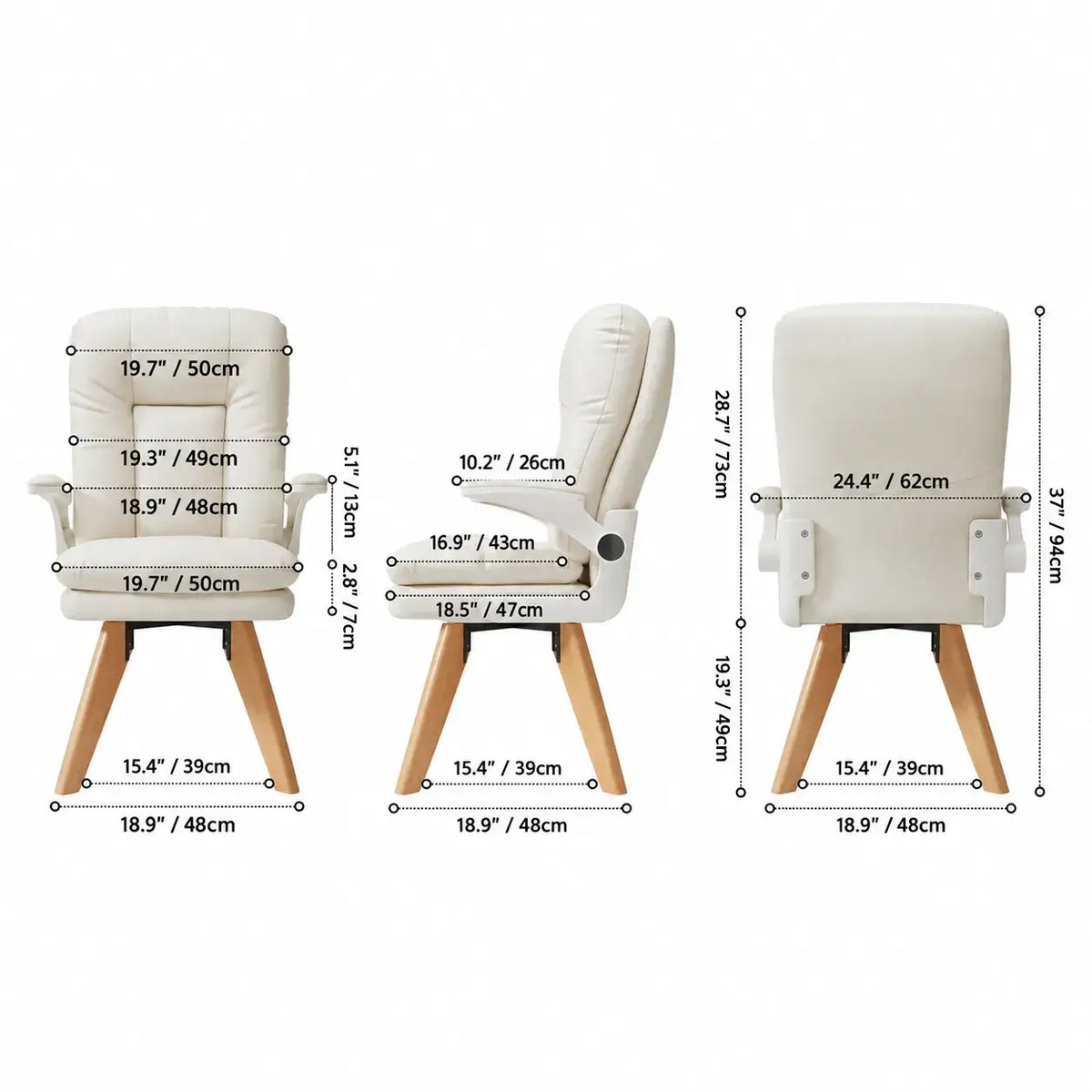 Cream Upholstered Pregnancy Office Chair with Layered Cushion and Wood Legs Dimensions