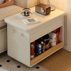Cream White Extendable Coffee Table With Storage, Casters and Rounded Wood Design