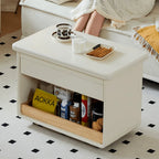 Cream White Extendable Coffee Table With Storage, Casters and Rounded Wood Design