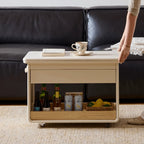 Cream White Extendable Coffee Table With Storage, Casters and Rounded Wood Design