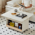 Cream White Extendable Coffee Table With Storage, Casters and Rounded Wood Design Main Product Image