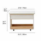 Cream White Extendable Coffee Table With Storage, Casters and Rounded Wood Design Dimensions