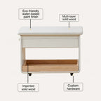 Cream White Extendable Coffee Table With Storage, Casters and Rounded Wood Design