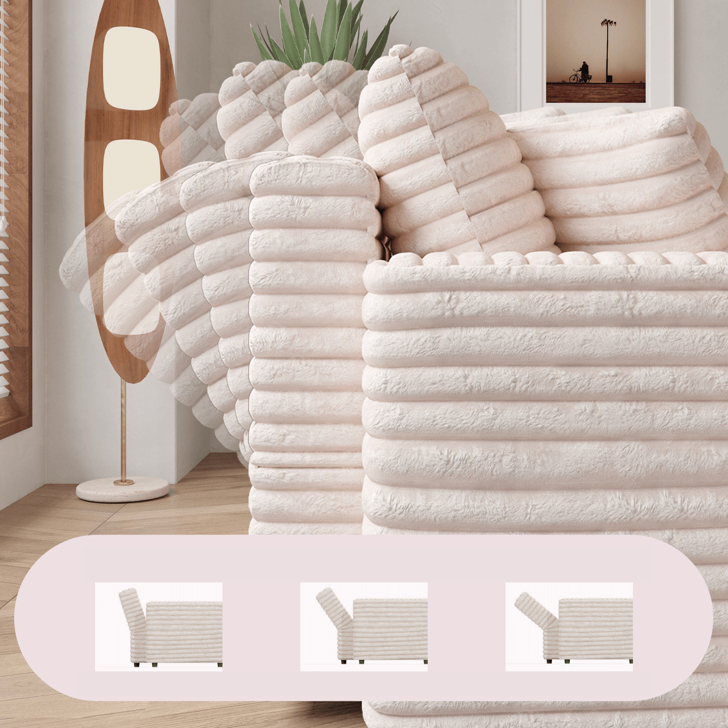 Creamy Sofa Bed with Adjustable Recline – Stylish Comfort